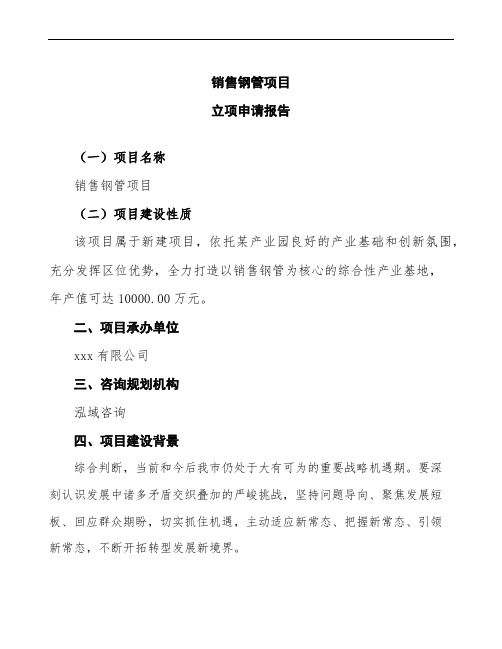 销售钢管项目立项申请报告模板参考