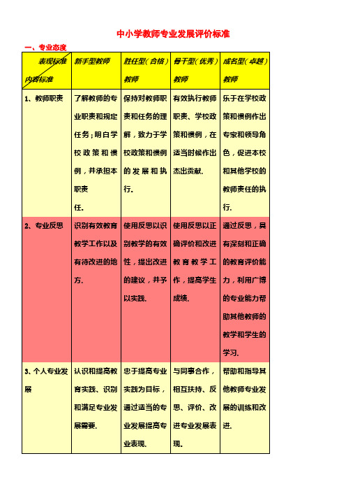 中小学教师专业发展评价标准