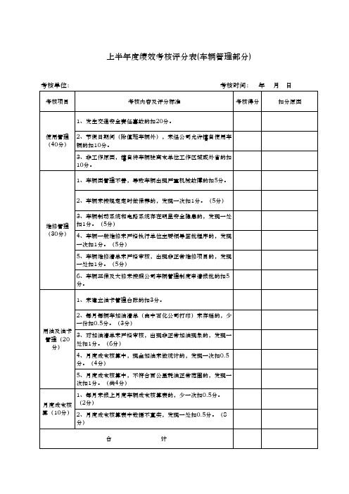 综合治理、安全生产、车辆管理考核表