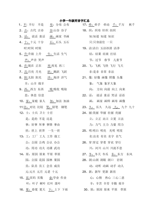 小学一年级同音字大全