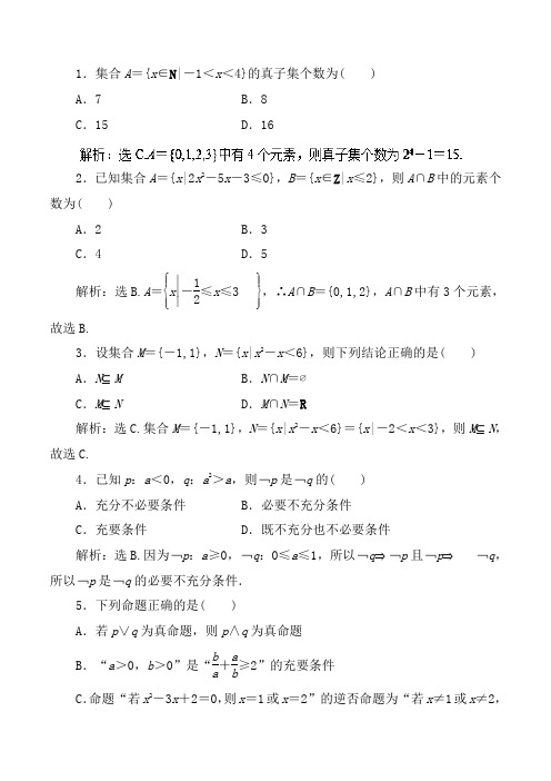 集合与常用逻辑用语(仿真押题)-2018年高考数学(文)命题猜想与仿真押题+Word版含解析