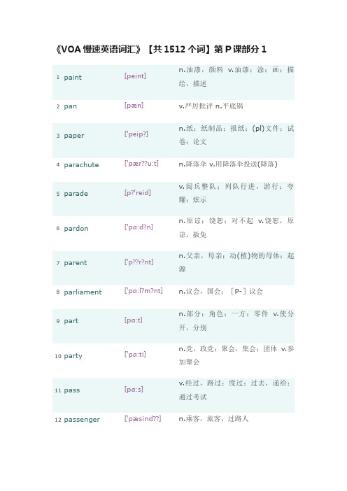 《VOA慢速英语词汇》【共1512个词】第P课部分1