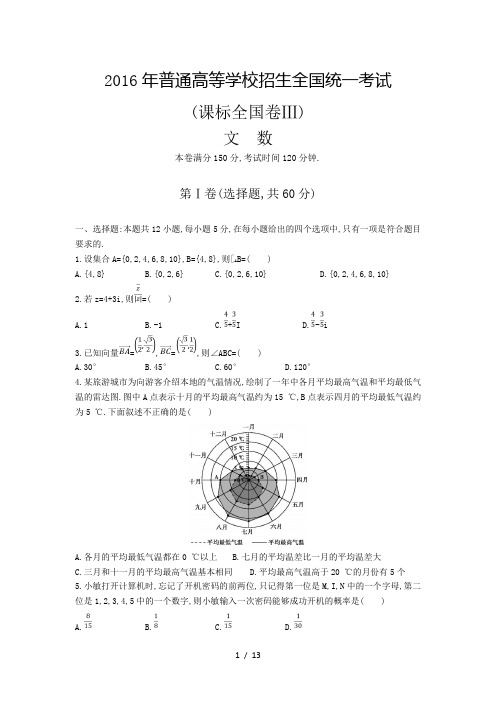 2016年高考 全国三卷 文科数学