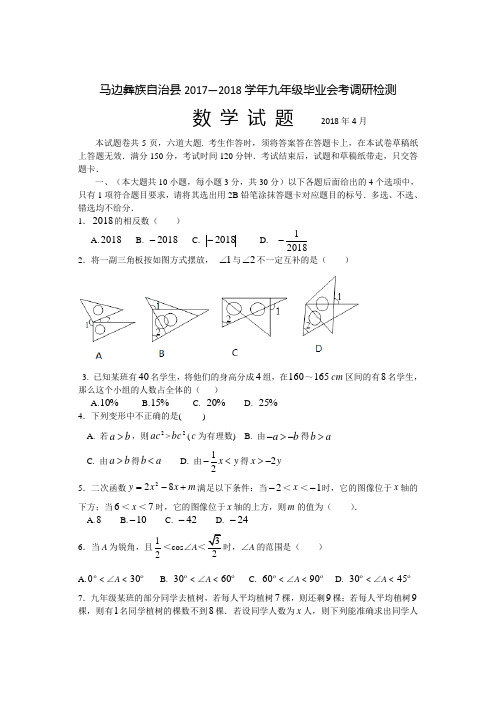 四川省马边彝族自治县2020年九年级毕业会考调研检测试题有答案