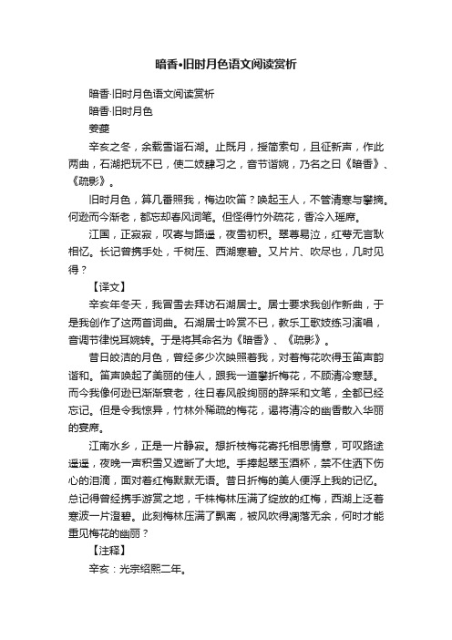 暗香·旧时月色语文阅读赏析