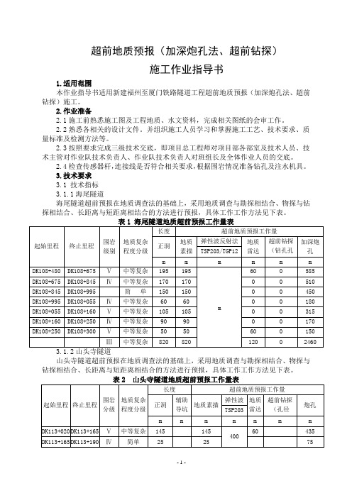 隧6超前地质预报(加深炮孔法、超前钻探)施工作业指导书(中铁上海局)