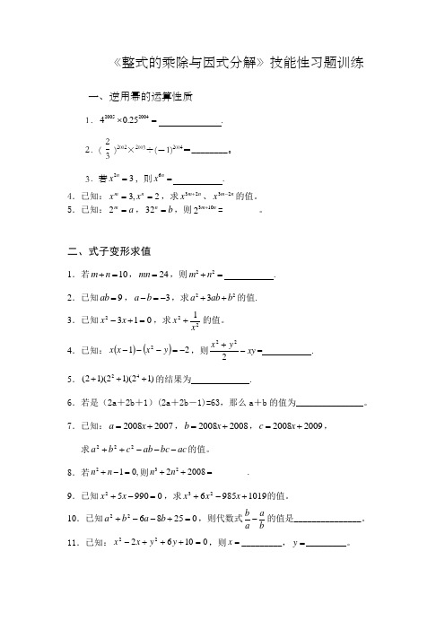 整式的乘除与因式分解技能性习题训练