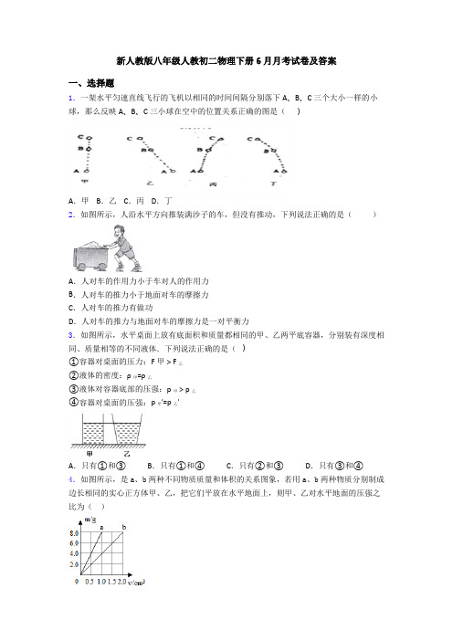 新人教版八年级人教初二物理下册6月月考试卷及答案