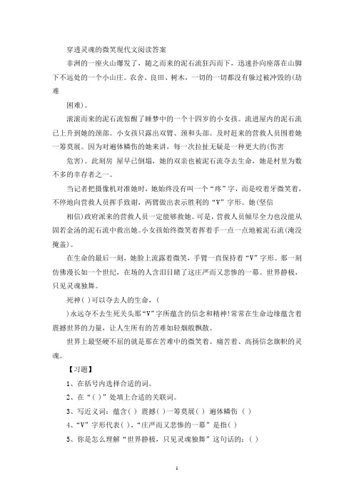 精选穿透灵魂的微笑现代文阅读答案