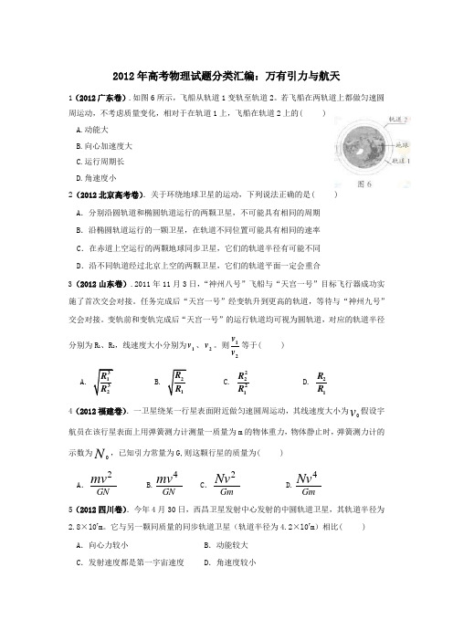 2012年高考物理试题分类汇编万有引力