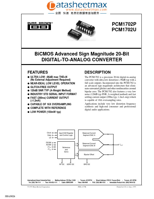 IC datasheet pdf-PCM1702,PDF(BiCMOS Advanced Sign Magnitude 20-Bit D_A Converter )