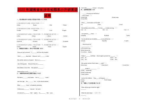 2020年湖南省长沙市长郡系小升初英语试卷