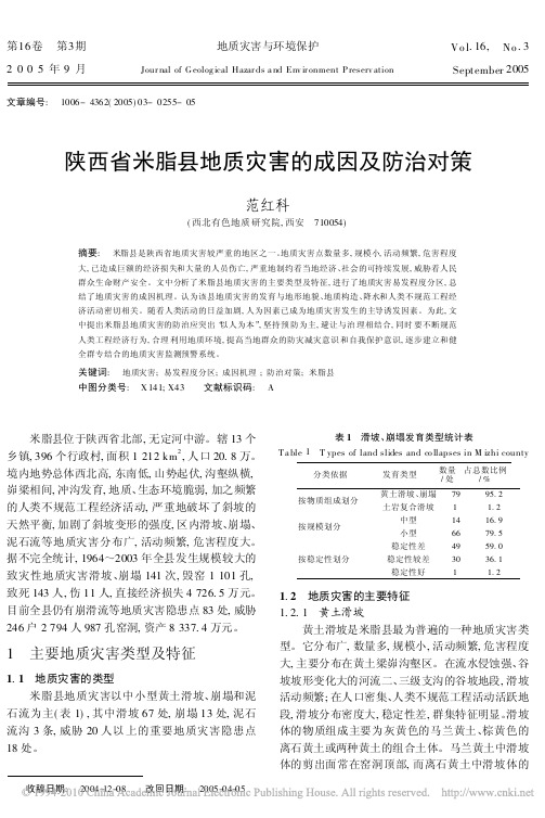 陕西省米脂县地质灾害的成因及防治对策