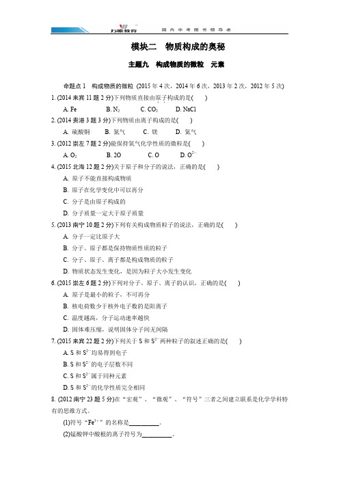 鲁教版九年级化学专题训练主题九构成物质的微粒元素