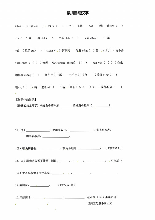 （含五套中考模拟试卷）江苏省南京市重点名校中考语文复习七下词汇..