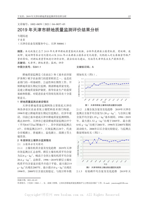 2019 年天津市耕地质量监测评价结果分析