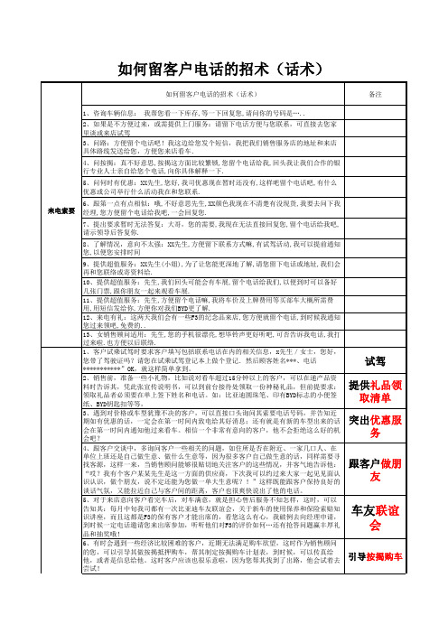 如何留下顾客的电话——话术大全