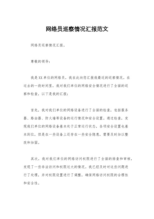网络员巡察情况汇报范文