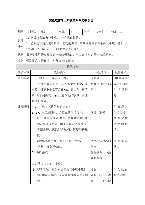 冀教版音乐二年级下册第8单元《小鹿-小鹿》教学设计