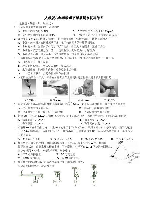 期末复习卷(5)人教版八年级物理下册