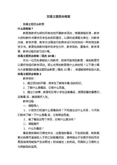 禁毒主题班会教案（精选10篇）