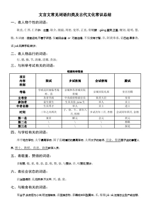 文言文中常见词语归类及文化常识总结