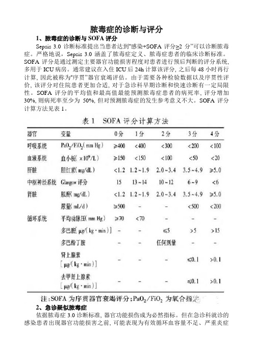 脓毒症的诊断与评分