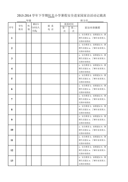 暑假安全进家园家访活动记载表