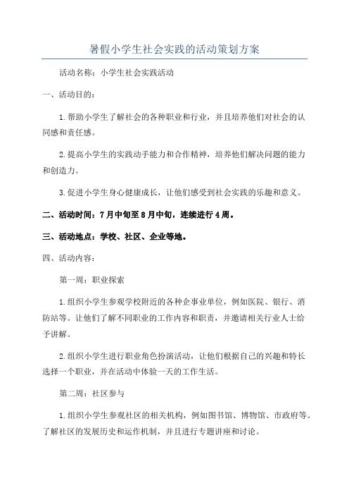 暑假小学生社会实践的活动策划方案