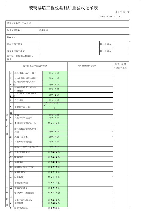 玻璃幕墙工程检验批质量验收记录表.doc