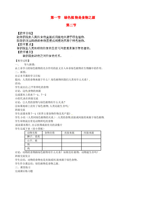 5803.苏教初中生物七上《第3单元 第7章 第1节 绿色植物是食物之源》word教案 (1)