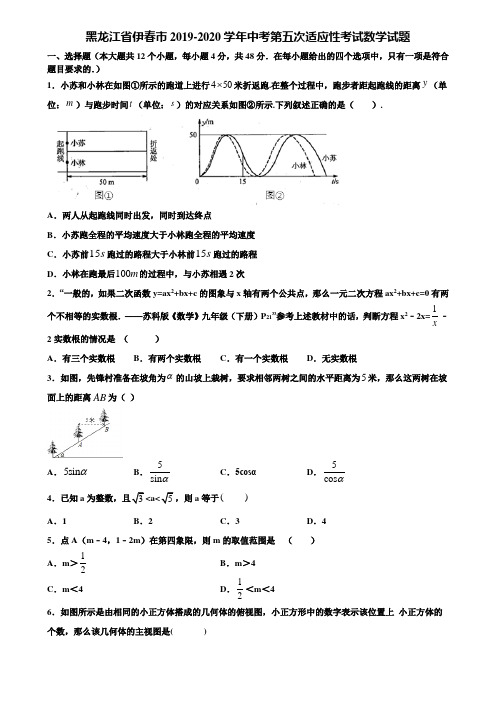 黑龙江省伊春市2019-2020学年中考第五次适应性考试数学试题含解析