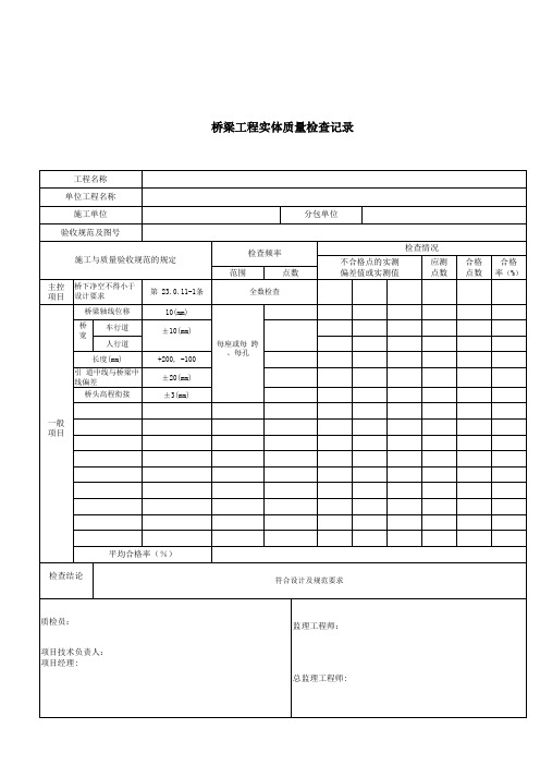 桥梁工程实体质量检查记录