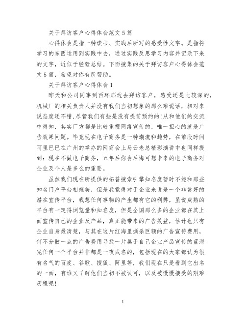 关于拜访客户心得体会范文5篇