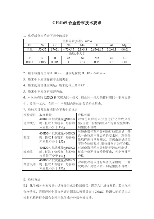 GH4169合金粉末技术要求