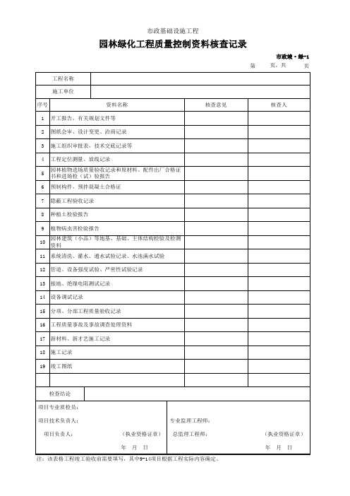 001-市政竣·绿-1 园林绿化工程质量控制资料核查记录