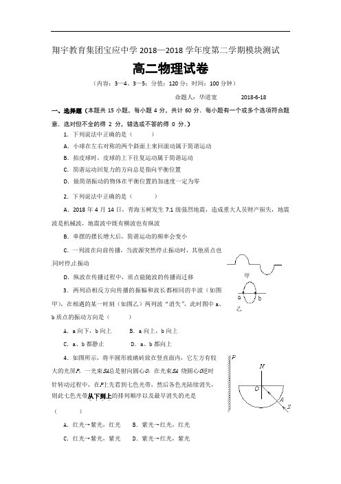 最新-江苏省翔宇基团宝应中学2018学年高二下期期末测试物理试题 精品