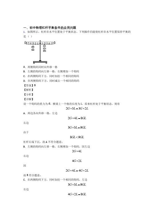 2020-2021中考物理《杠杆平衡》专项训练附答案解析