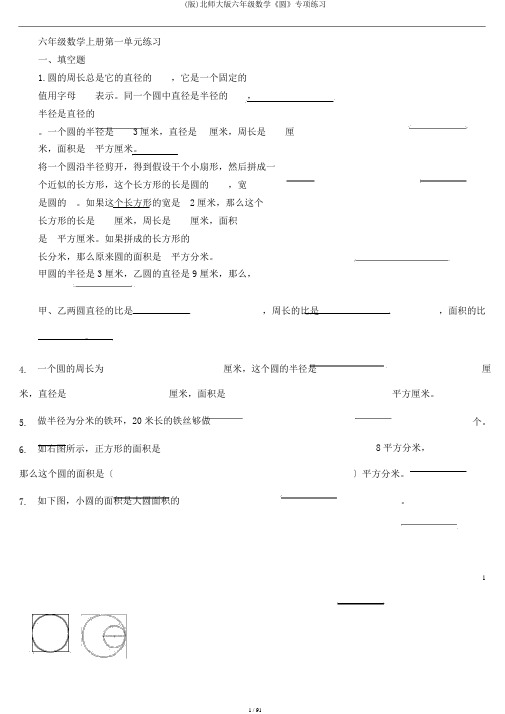 (版)北师大版六年级数学《圆》专项练习