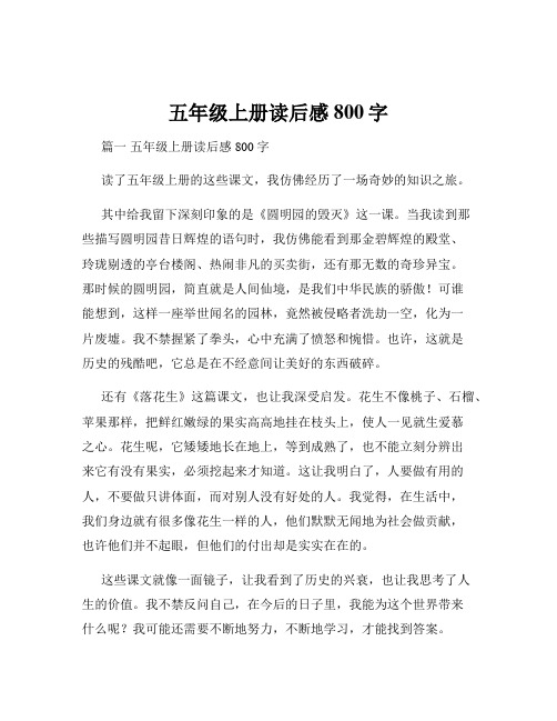 五年级上册读后感800字