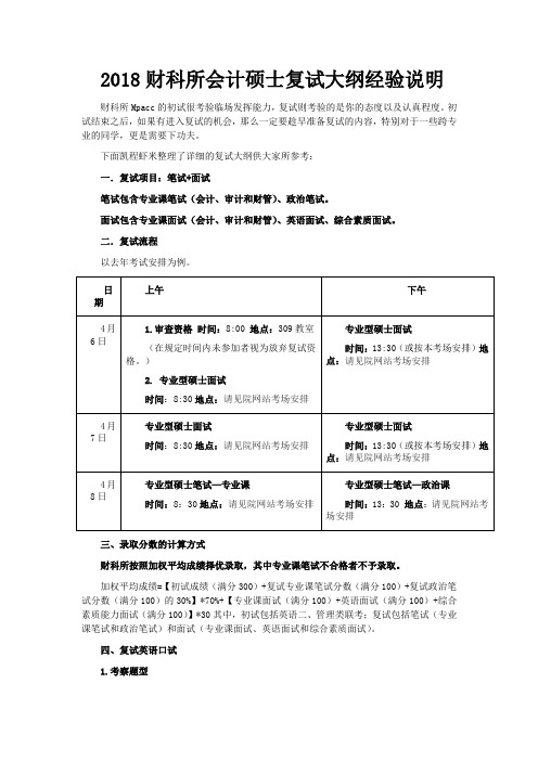 2018财科所会计硕士复试大纲经验说明