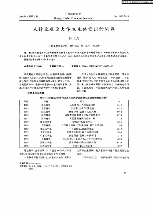 从择业观论大学生主体意识的培养