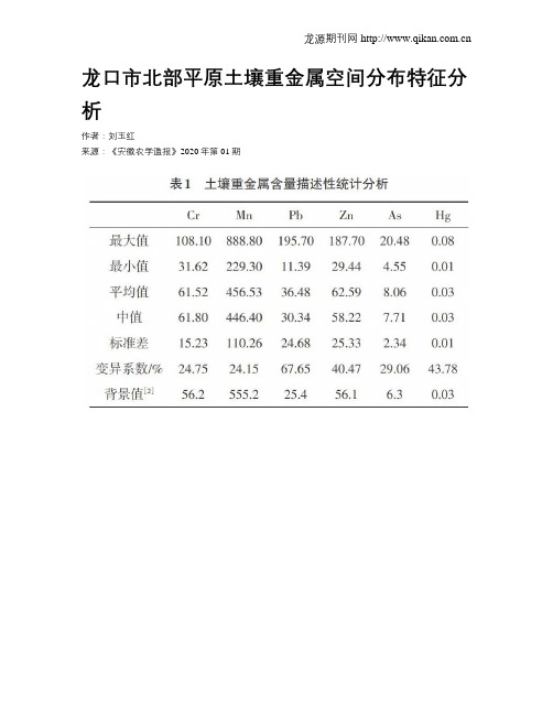 龙口市北部平原土壤重金属空间分布特征分析