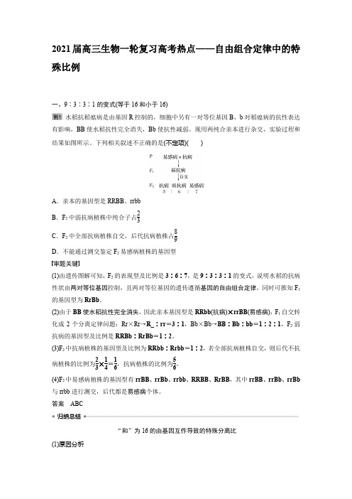 2021届高三生物一轮复习高考热点——自由组合定律中的特殊比例