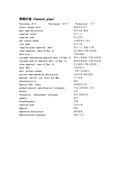 常用英文—控制计划