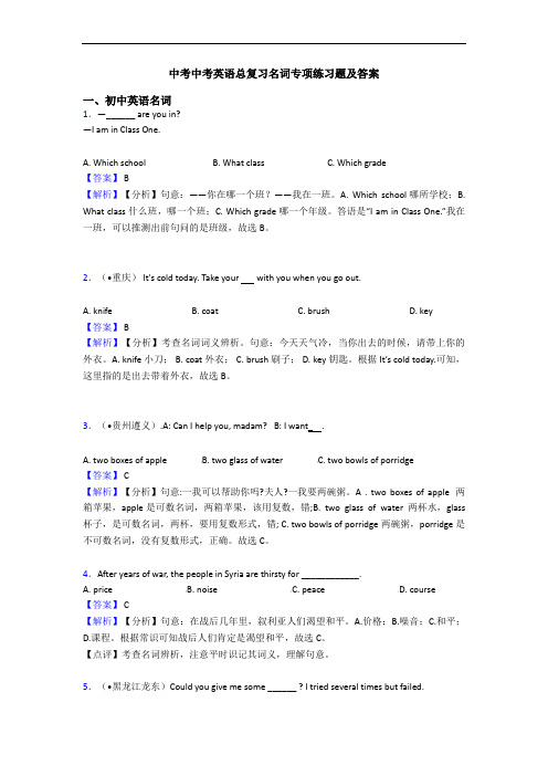 中考总复习名词专项练习题及答案