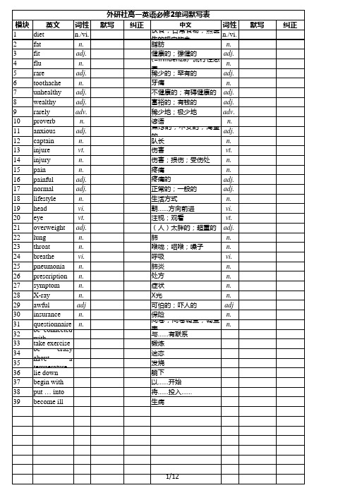 外研版_高中英语单词表_必修二_默写纠正打印版_实用见效!