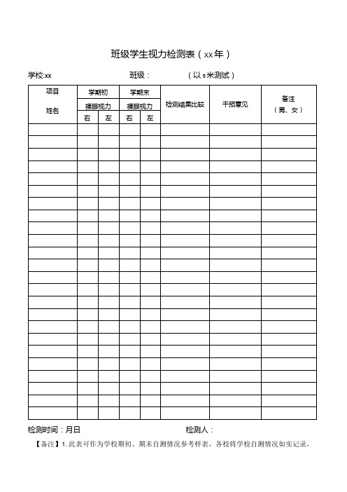 班级学生视力检测表