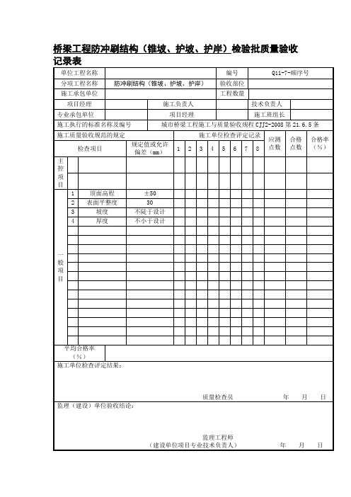 桥梁工程防冲刷结构(锥坡、护坡、护岸)检验批质量验收记录表