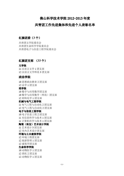 佛山科学技术学院2012-2013年度 共青团工作先进集体和先进个人